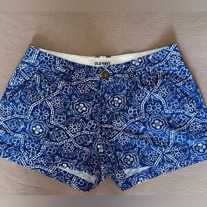 Blue and White Paisley shorts